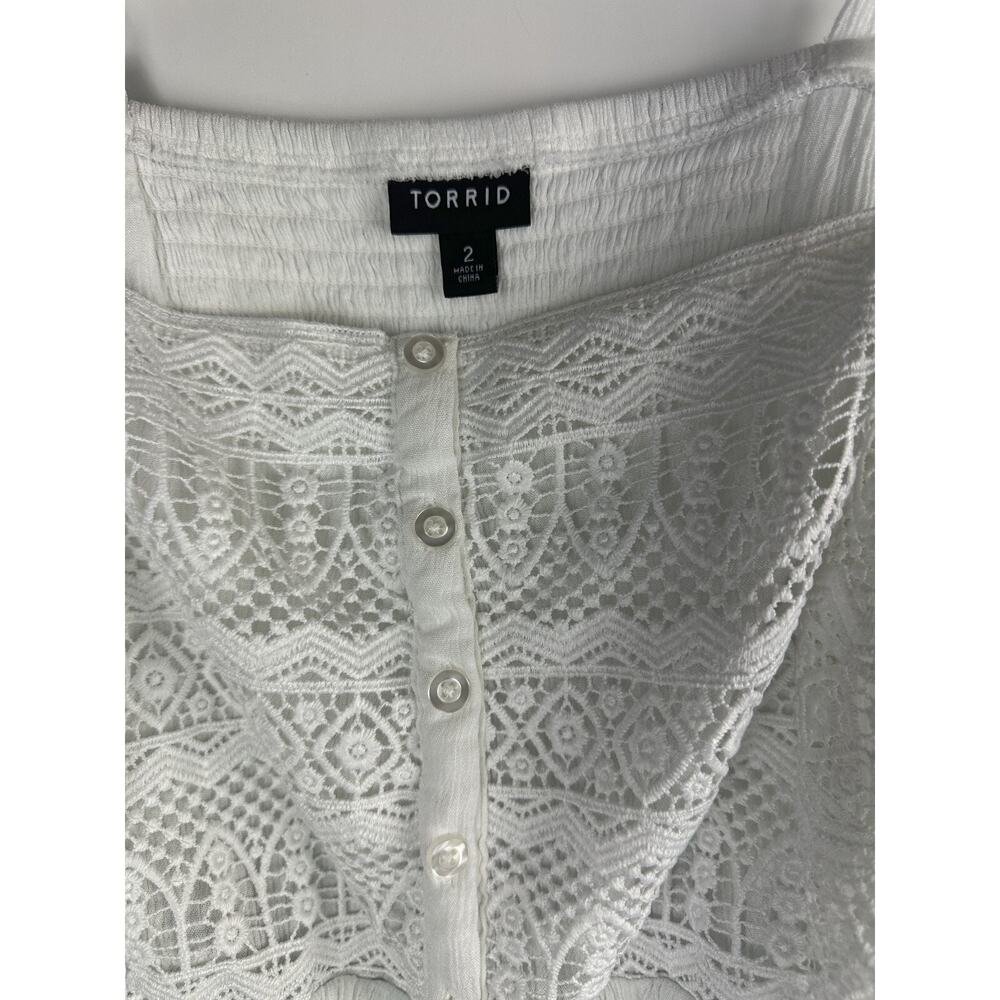 Torrid Babydoll Gauze Crochet Trim Cami White Floral Sleeveless Plus Size 2 2X - Picture 7 of 12
